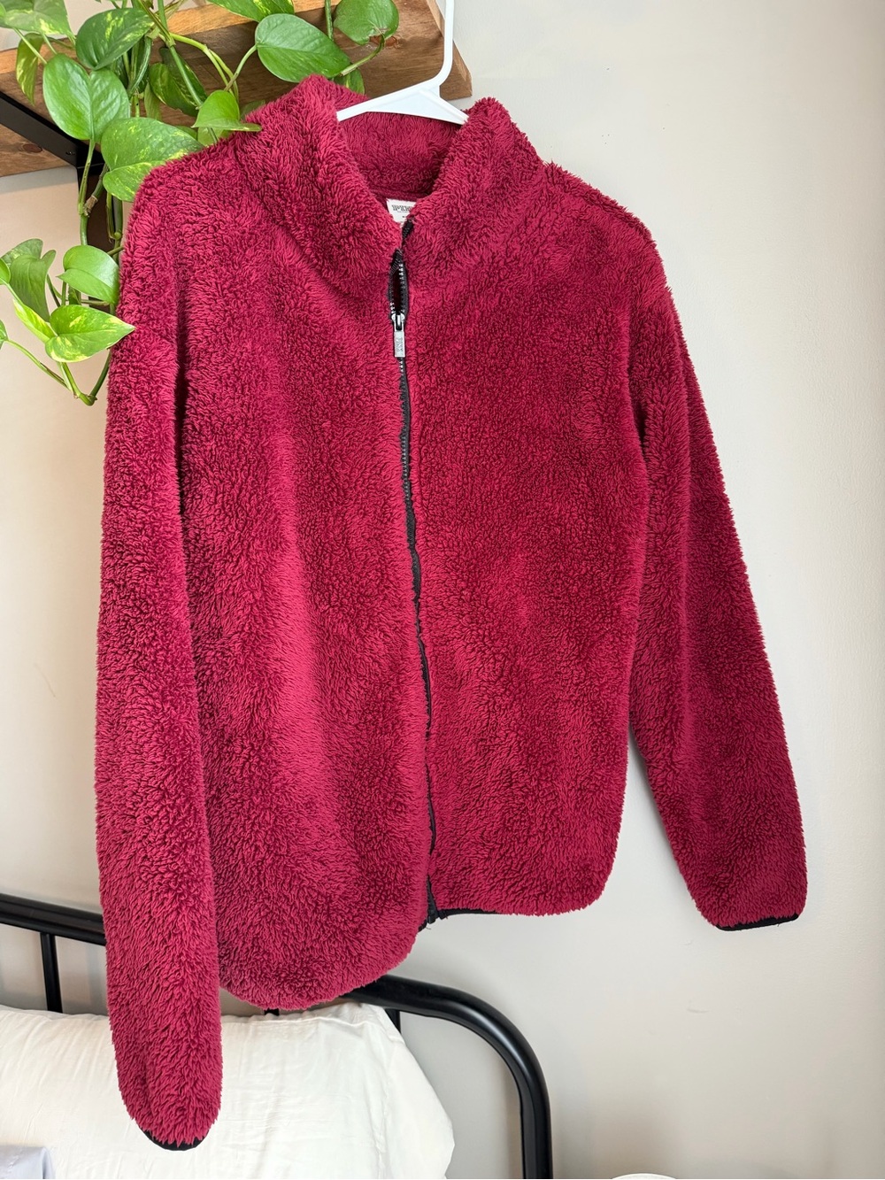 PINK Victoria's Secret Plush Zip-Up Teddy Jacket - Berry